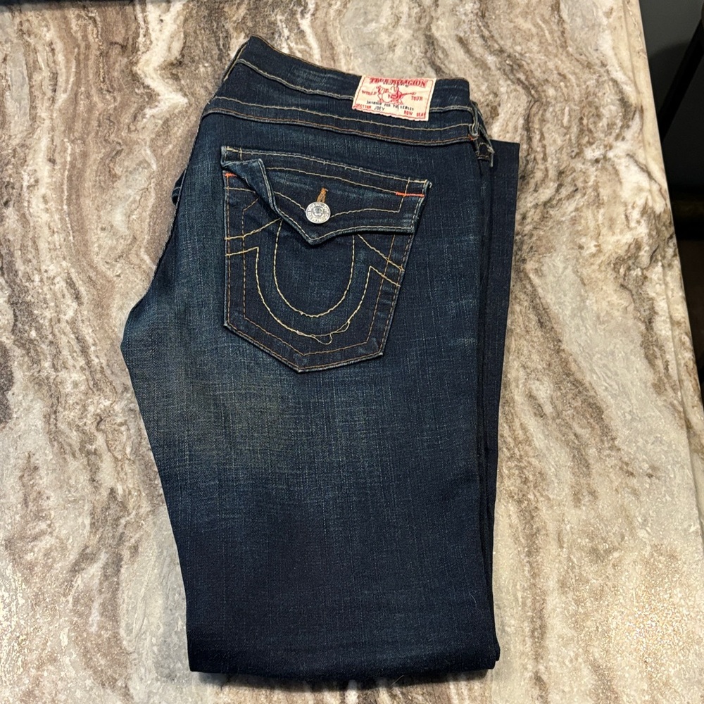 True Religion Mens Deep Blue flare Jeans